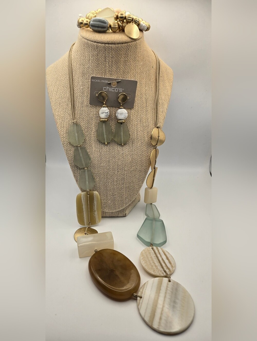 Chico's Palms Aqua Collection Necklace Bracelet Earrings Gold-Tone Beach Boho
